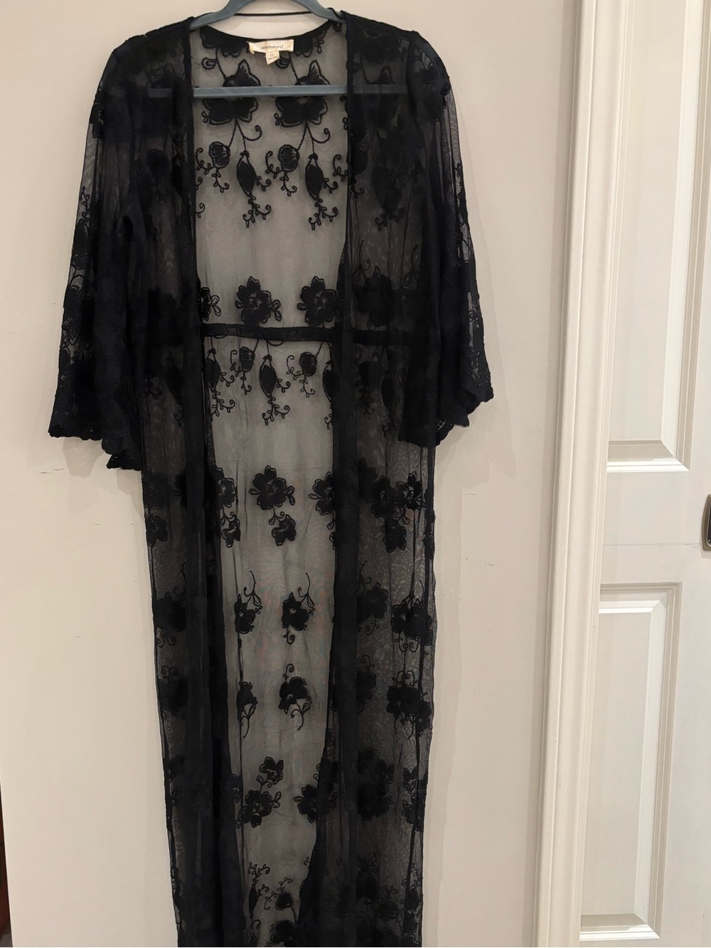 Sheer Black Floral Lace Duster Robe - Women Intimates